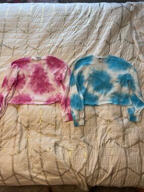 Nike Pink and Blue Tie-Dye Cropped Sweatshirts